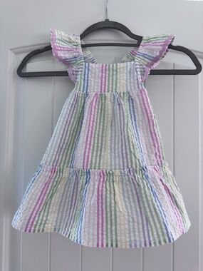GAP Seersucker Dress with Pastel Stripe Hem and white diaper cover